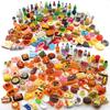 100 Pieces Miniature Food Drink Bottles Toys Dollhouse Pretend Play Kitchen Cooking Game Party Accessories Toys Hamburger Cake Pizza Doll House