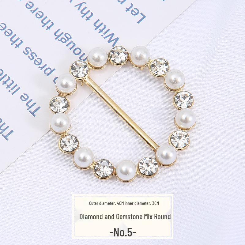 Pearl Rhinestone Waist Buckle Scarf Fastener Hem Knot Button for Women