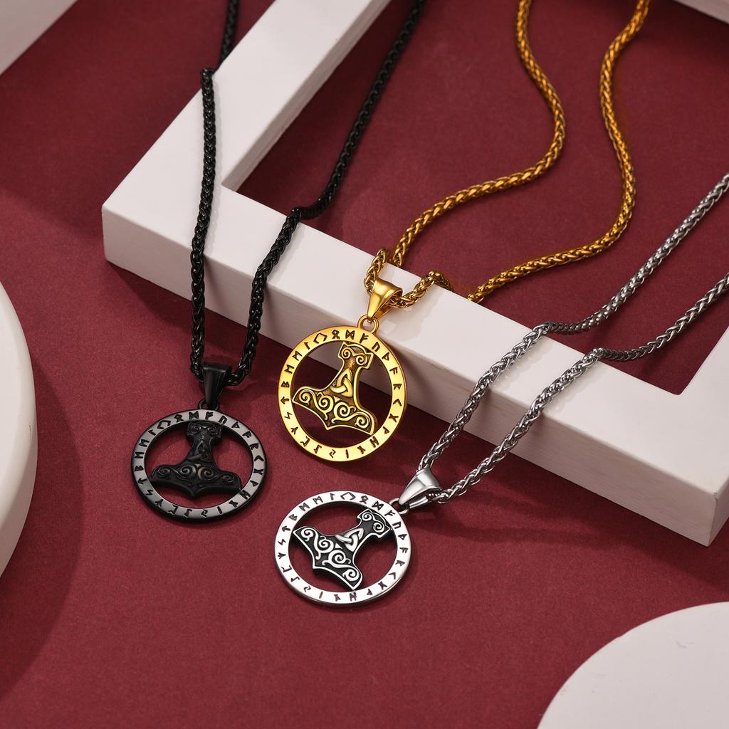 U7 Stainless Steel Viking Rune Hammer Necklace for Men Woman Norse Mythology Power Strength Symbol Pendant Unisex Jewel