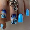 24pcs Blue White Porcelain Design False Nails with Glue Short Square Fake Nails Full Cover Simple Press on Nail Chinese Style