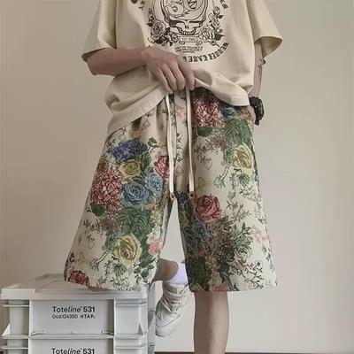 Erkek Amerikan Retro Çiçekli Plaj Şortu - Trend, Günlük, Bol Kesim, Büyük Beden.