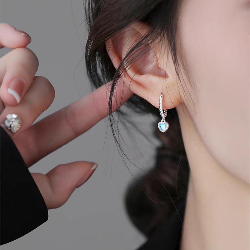 Heart Moonstone Ear Cuffs: Versatile, Fashionable, and Simple Earrings with a Cold Style Heart Pendant for Women
