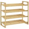 Bamboo Shoe Rack, 15.5cm Shelf Height, Ventilated Slat Design, 76x33x67cm, Natural Wood Effect