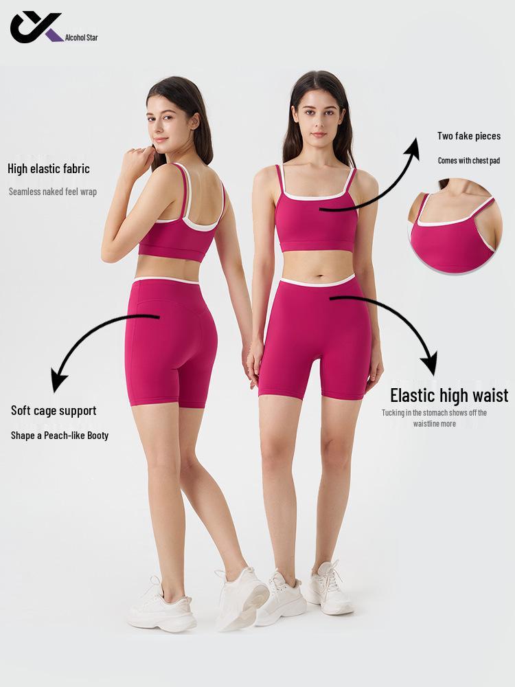 Damen Color-Block Yoga-Set: Dreiviertelhosen & BH mit dünnen Trägern