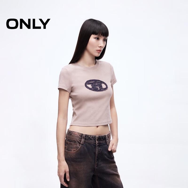 ONLY Women's Slim Fit Round Neck Cropped T-Shirt