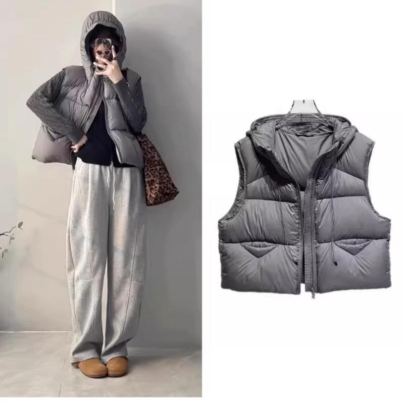 Down Cotton Vest Women's Short Hooded New Korean Loose Feeling Small Vest Vest Jacket