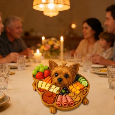 Wooden Serving Tray with Multiple Compartments Rustic Dog Shape Cheese Meat Fruit Snack Board for Parties Family Dinners Farmhouse Decor Gift