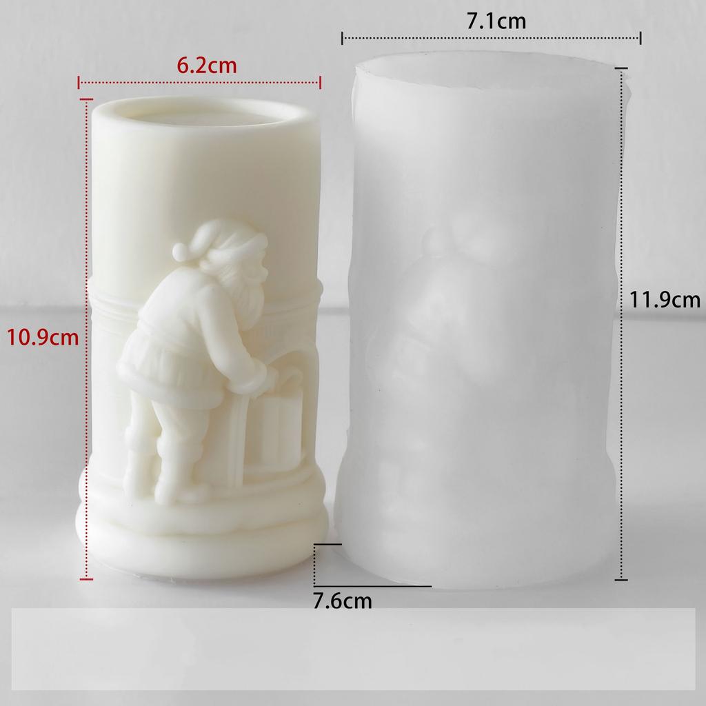 Relief Column Candle Mold Flexible Christmas Plaster Mold Santa Claus Candle Mold Heat-Resistant For Home Decor Christmas Gift