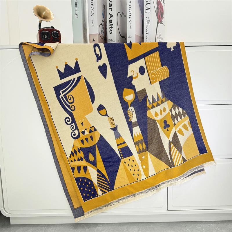 New scarf women's winter poker thickened warm fringed shawl trendy girl scarf student