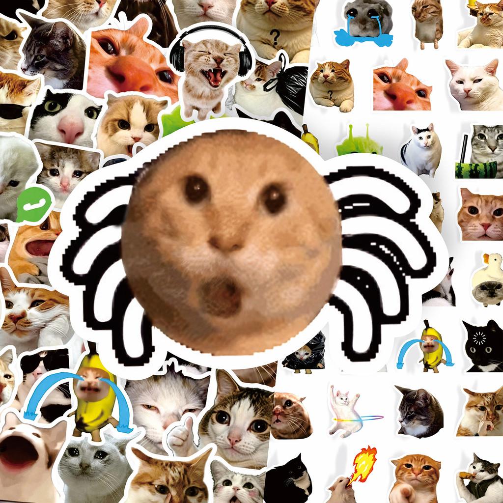 100Pcs Funny Cat Meme Stickers Cute Kitten Expression Decals Waterproof For Notebook Journal Decor LanLanStickersWorld Store