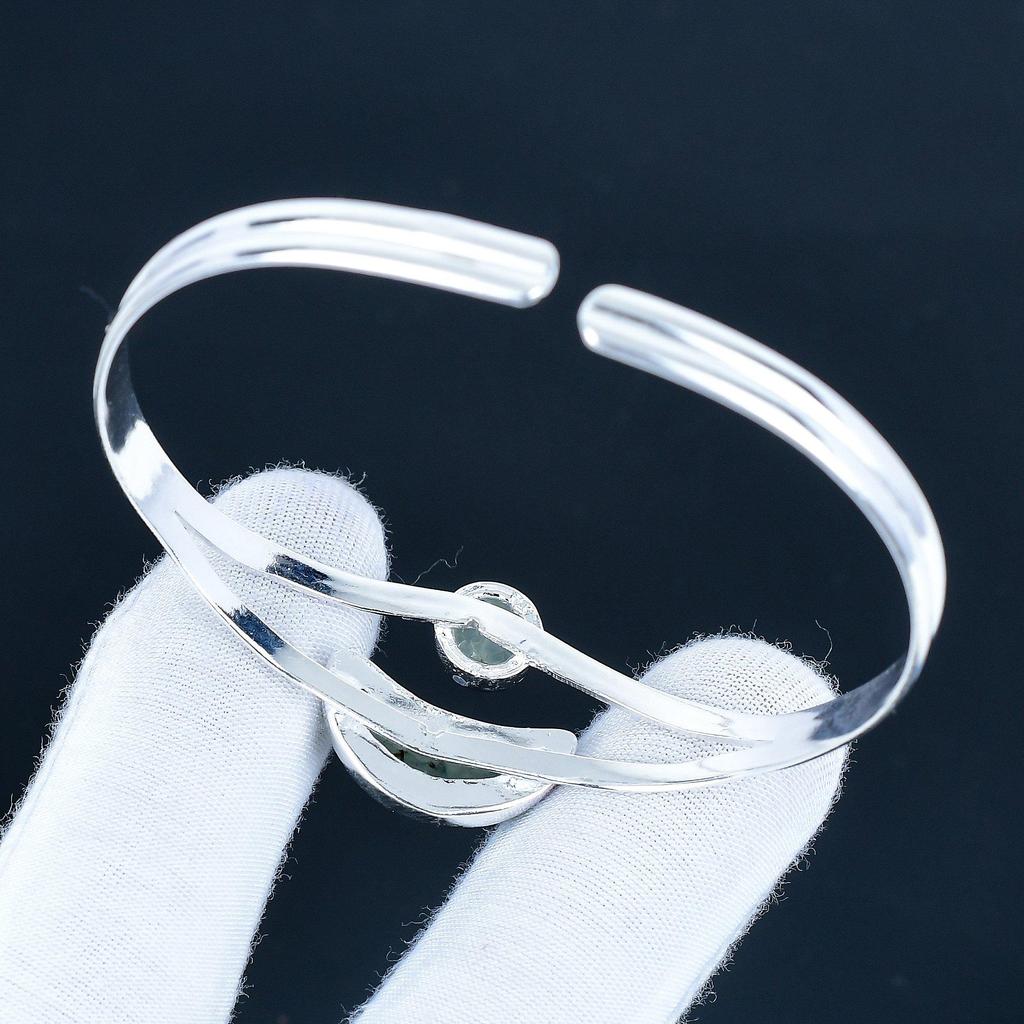 Beautiful Prehnite Gemstone Handmade Cuff Bangle 925 Sterling Silver Cuff Bangle, Prehnite Bracelet For Wife , Unisex Bangle, Gift