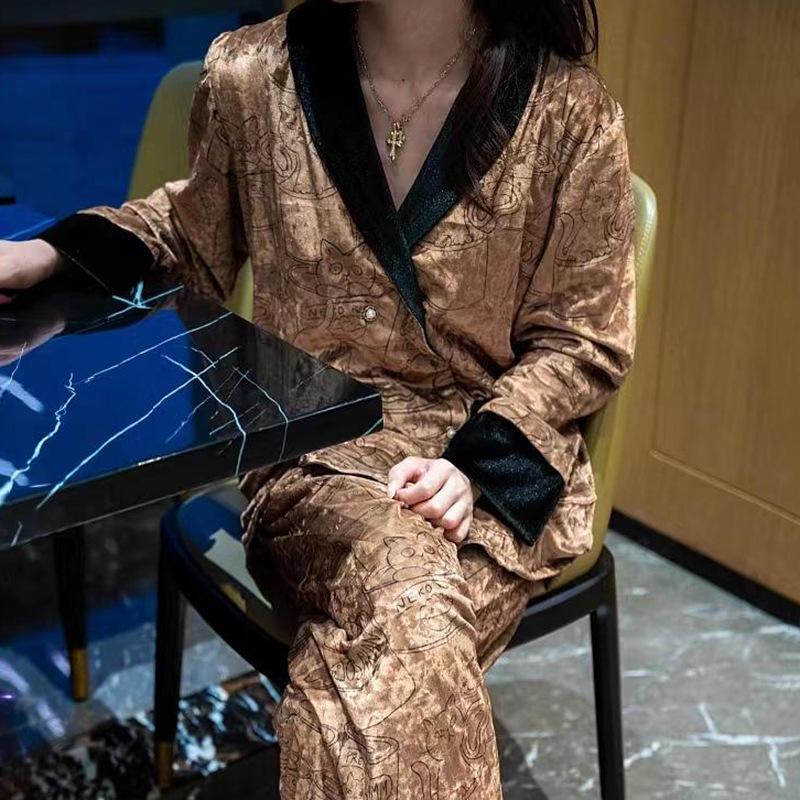 

Пижама осенне-зимняя женская бархатная пижама из 2 предметов домашняя одежда кардиган брюки комплект повседневная бархатная домашняя одежда XL