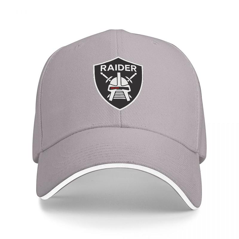 RAIDER Logo Baseball Cap Black Mesh Adjustable Hat with Shield Emblem and Viking Design for Unisex and Women