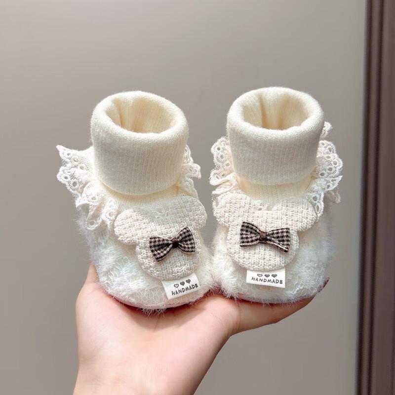 Newborn Baby Girl Soft Sole Shoe-Sock Combo (0-1 Year) - Non-Slip, Thickened, Fleece-Lined Foot Protection.