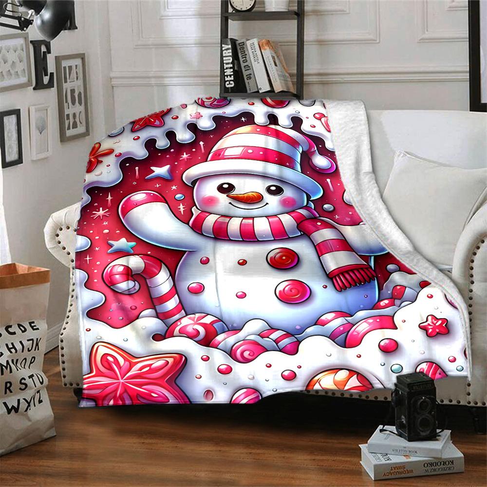 1pc Candyland Snowman Blanket Lightweight Flannel Blanket Throw Blanket For Sofa, Bed, Travel, Camping yy2509026170