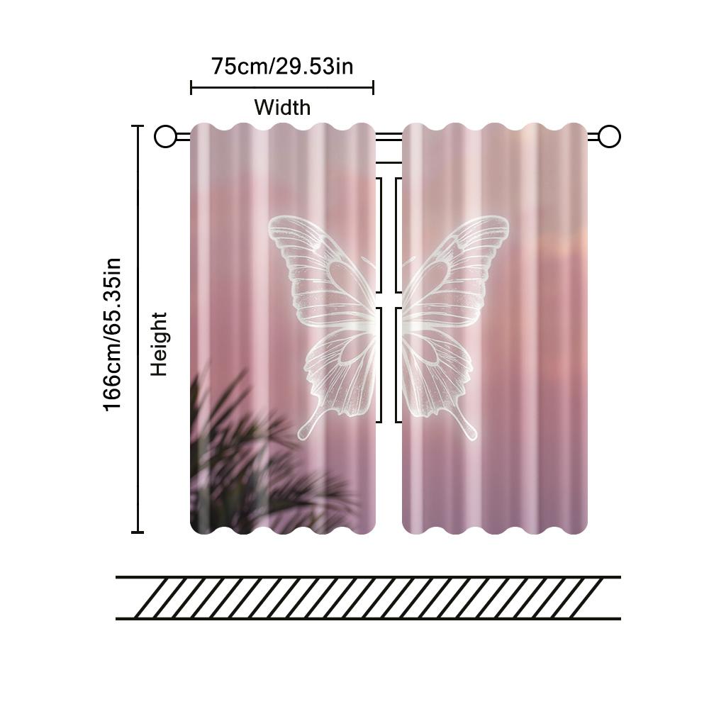 Filtering Curtains Excluding Rods Non Movable Without Batteries Pink Butterfly Lovely Use Bedrooms Living Curtain Set Of 2 Made Polyester Washable