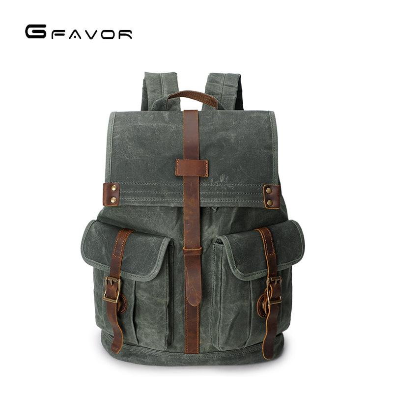 

Мужской вощеный парусиновый рюкзак - винтажный водонепроницаемый дорожный рюкзак, прочная сумка с двумя ремнями для приключений YD-5252# зелёный