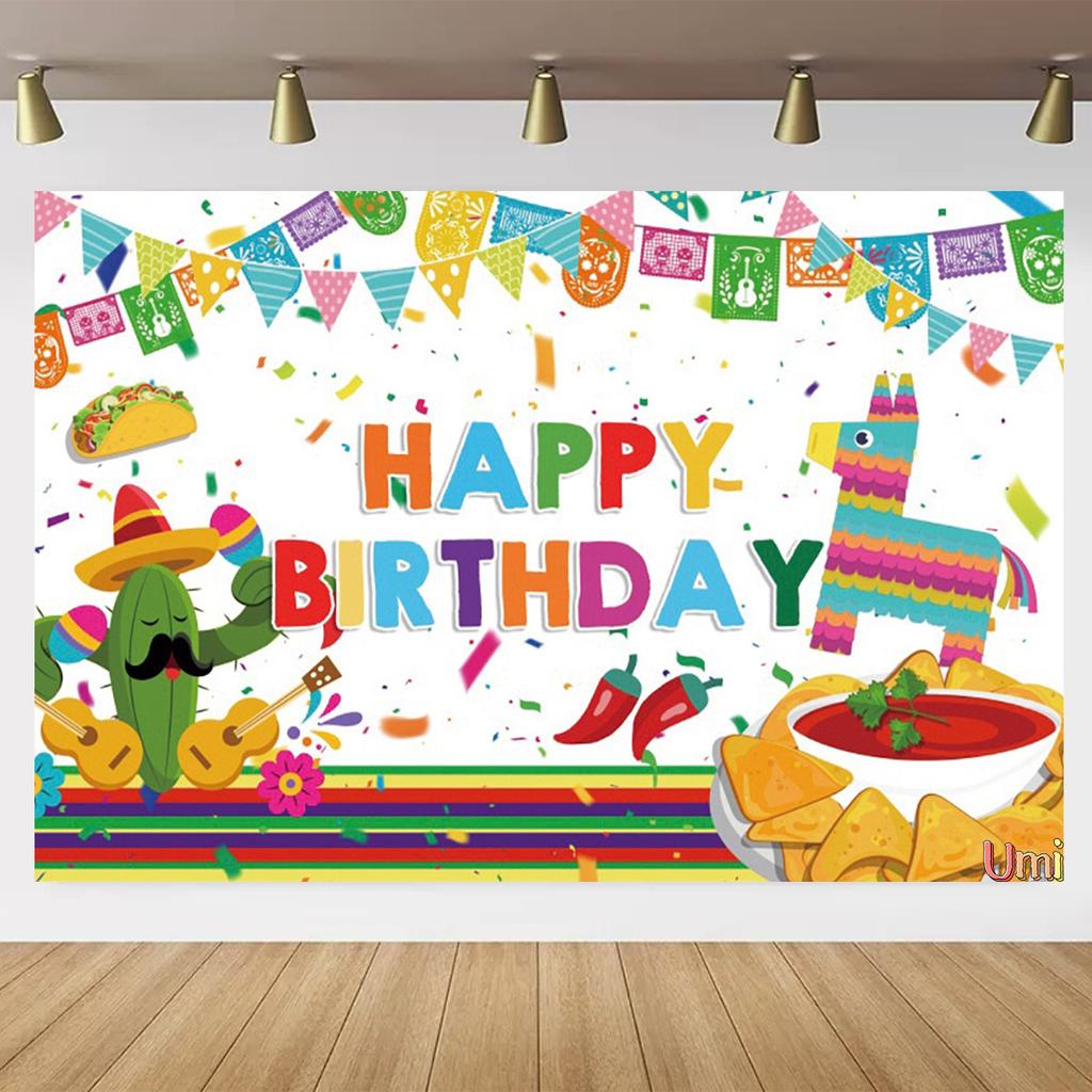 May 5th Mexican Festival Cactus Themed Banner Backdrop Colorful Flags Children Party Birthday Decoration Photography Backdrop