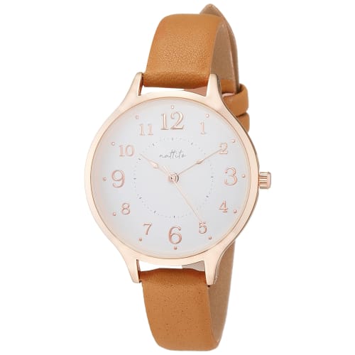 Fieldwork Women's Analog Watch with Crown, Thin Leather Strap, Brown (ASS156-4)