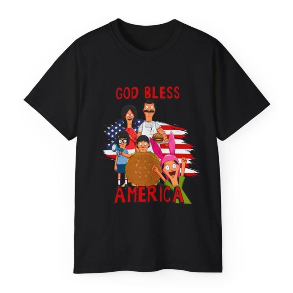 

God Bless America Bobs Burgers Vintage Cartoon Tshirt 4th of July Bobs Burgers Woman Man Cotton Graphic T Shirts Camisetas 4XL