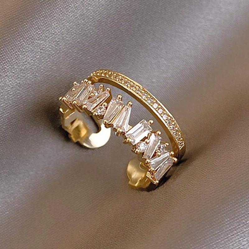 

1 шт. Изящное кольцо с двойным слоем и асимметричным отверстием, инкрустированное кубическим цирконием one-size