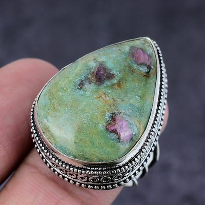 Φυσικός Ρουμπίνι Φουξίτης Πολύτιμος Λίθος Χειροποίητο Δαχτυλίδι από Ασήμι 925 Μέγεθος 10 J0d51