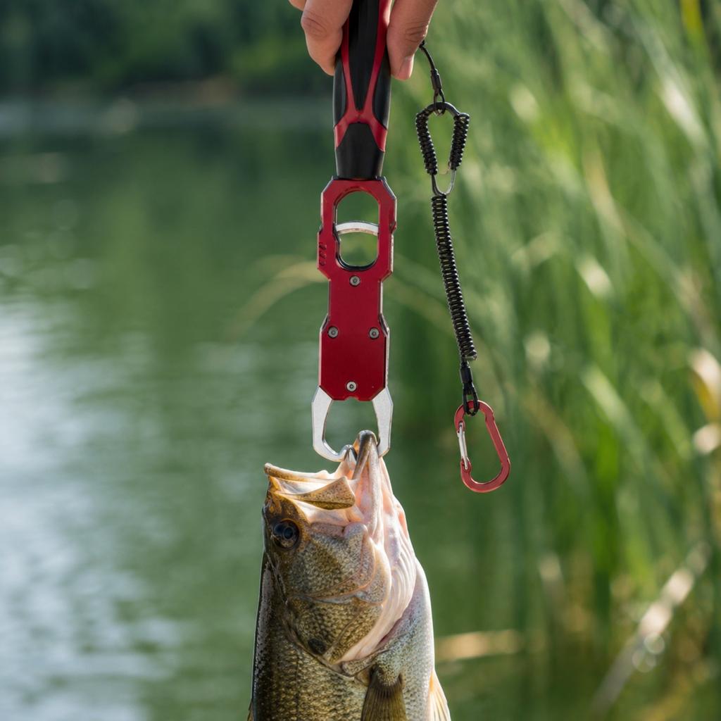Heavy Duty Fish Gripper with Built-in Scale Non-slip Handle Fishing Lip Grip Tool for Secure Fish Holding and Measuring