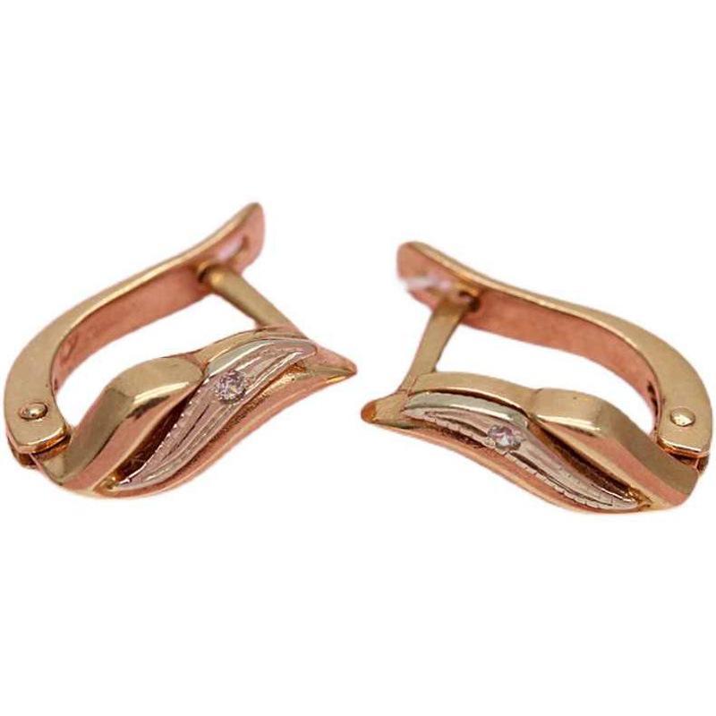 Exquisite Russian 585 Purple Gold Classic Inlaid Zircon-Plated Rose Gold Fashion Wing Ear Buckle Personalized Earrings