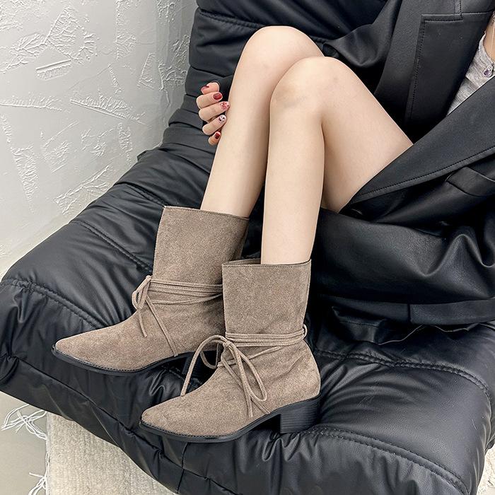 Retro strap bow fashion boots women's 2025 new comfortable and versatile western cowboy boots