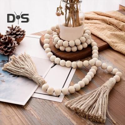 Girlanda z drewnianych koralików, dekoracja ścienna w stylu rustykalnym DIY, frędzle, boho, sznur koralików, do doniczek, świeczników