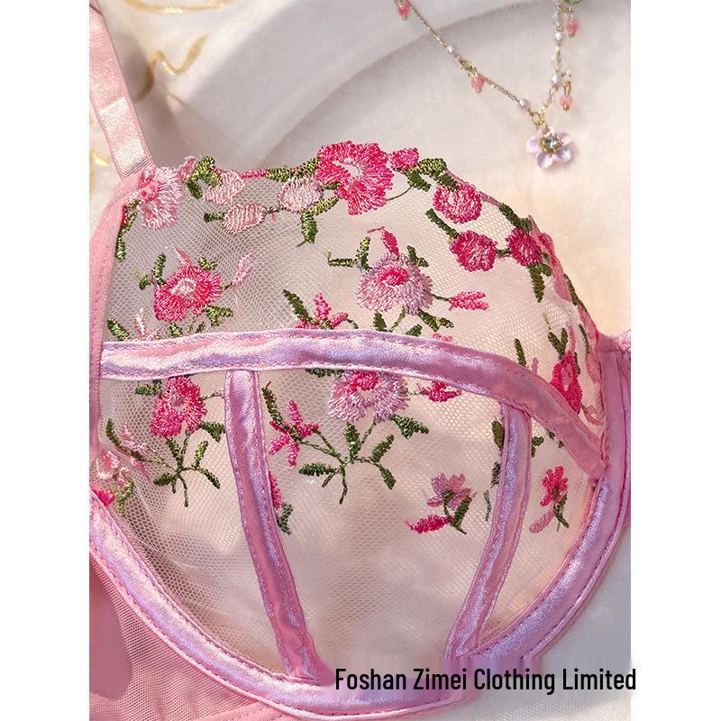 Y French Embroidered Underwire Bra Set - Ultra-thin, Sheer Three-point Lingerie 24088