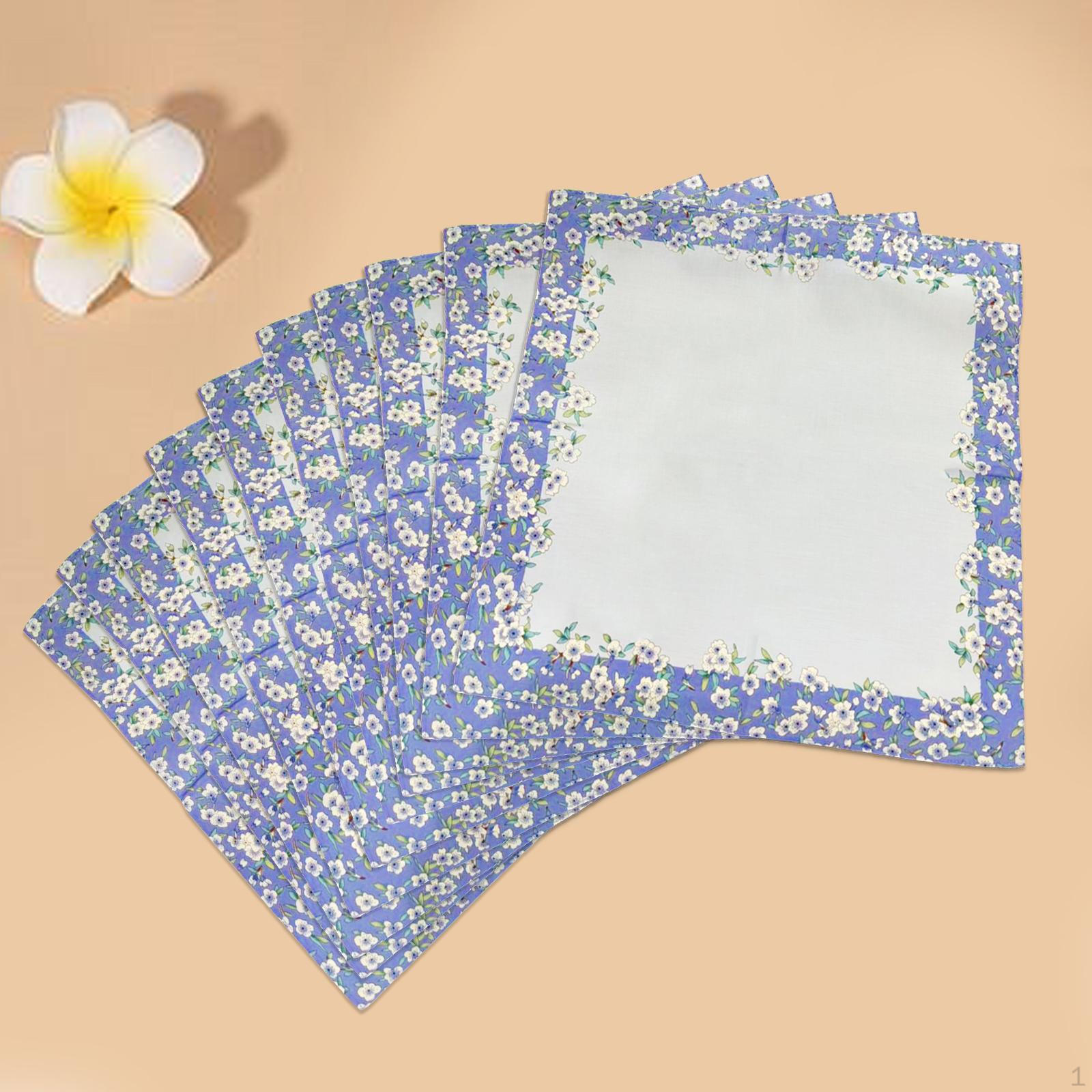 

10 шт. хлопковых носовых платков для женщин, впитывающих, элегантных, для дам синий