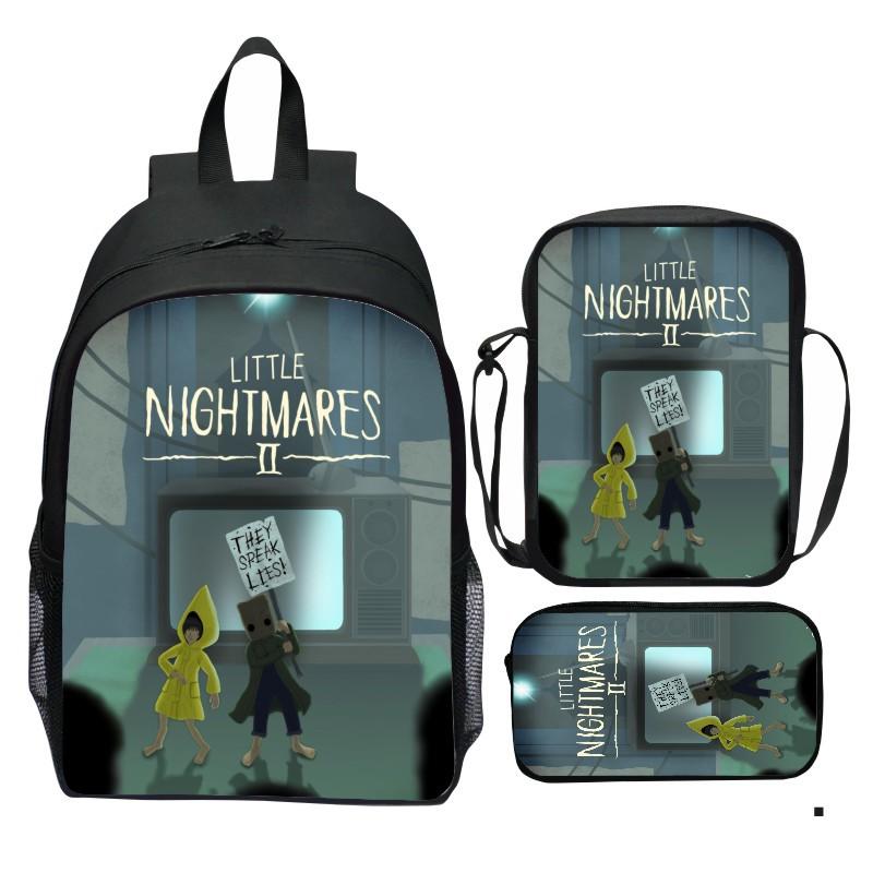 Ensemble de 3 pièces Sacs d'école Sacs à livres pour enfants Sac à dos Little Nightmares 2, Petit sac à bandoulière, Trousse à crayons Ensemble Little Nightmares Sac à dos