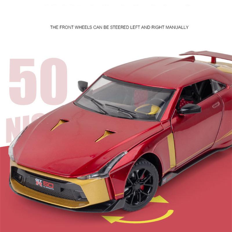 1/24 Niaasn GTR 50 Alloy Sports Car Model Diecasts Metal Toy Race Car Model Sound and Light Simulation Collection Childrens Gift