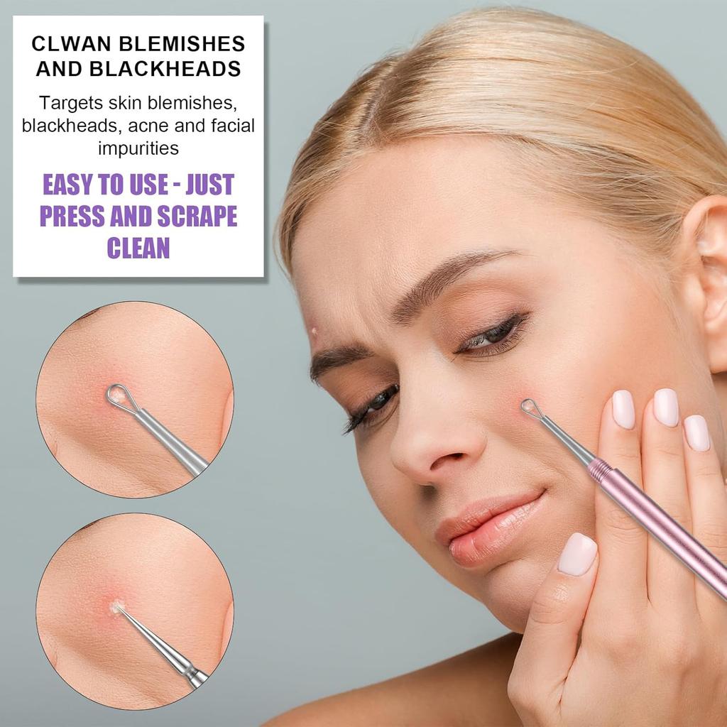 Blackhead Extractor, Metal 2 In 1 Acne Clean Needle Professional Pimple Popper Needle Whitehead Popping Extractor Double-Ended Black Head Remover