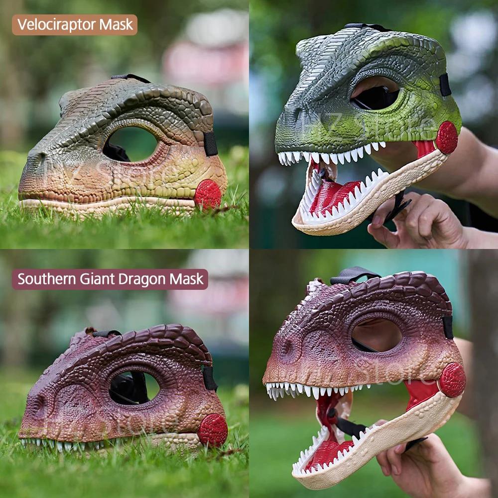 Maschera Dinosauro Velociraptor Park con Suoni Plastica Dura Halloween Cosplay Giocattolo Dinosauro Costume Cos per Bambini Regalo di Compleanno