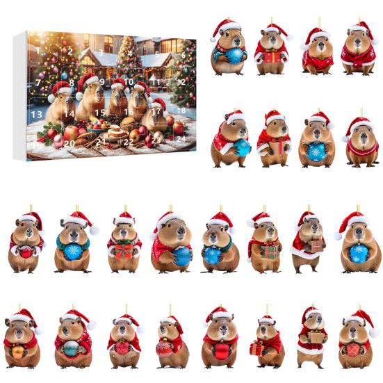 Capybara Advent Calendar Christmas 2D Capybara Decorations 24 Day Countdown To Christmas Calendar for Tree Car Wall Home Festive Holiday Decor