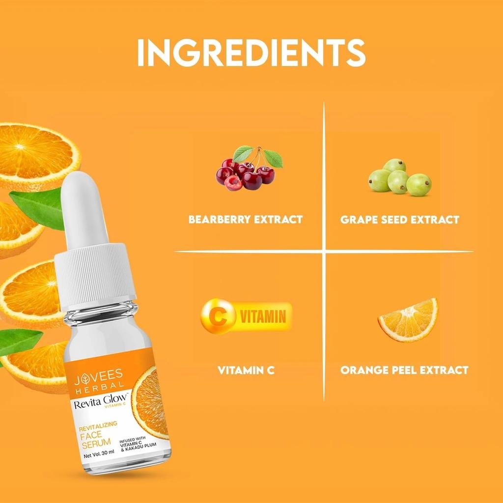 Jovees Sérum Visage Revita Glow à la Vitamine C aux Herbes Pour Éclaircir la Peau 30ml