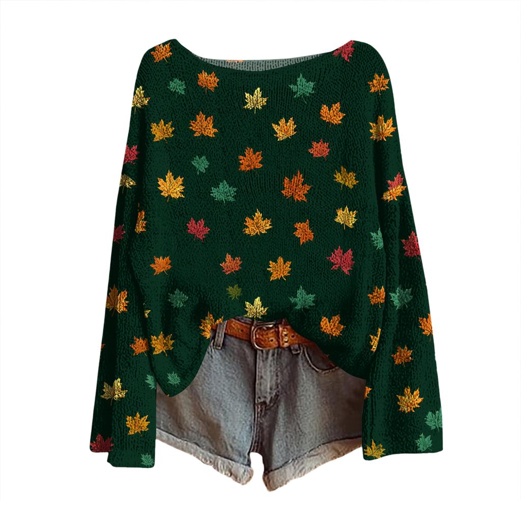 Women's Christmas Print Lightweight Sweater Casual Long Sleeve Knitted Pullover