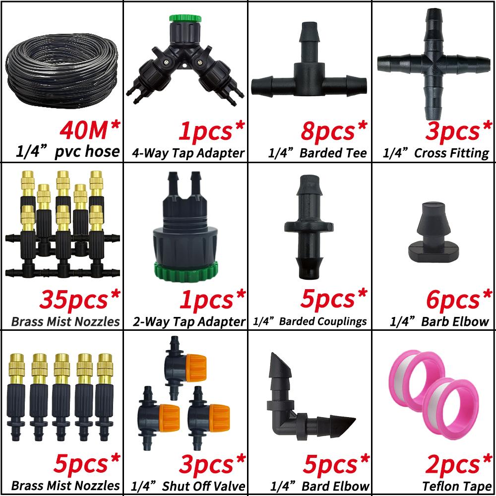 Oasis 5M-30M Garden Irrigation Outdoor Misting Cooling System Watering 1/4'' Brass Atomizer Nozzles 4/7mm Hose Patio Greenhouse