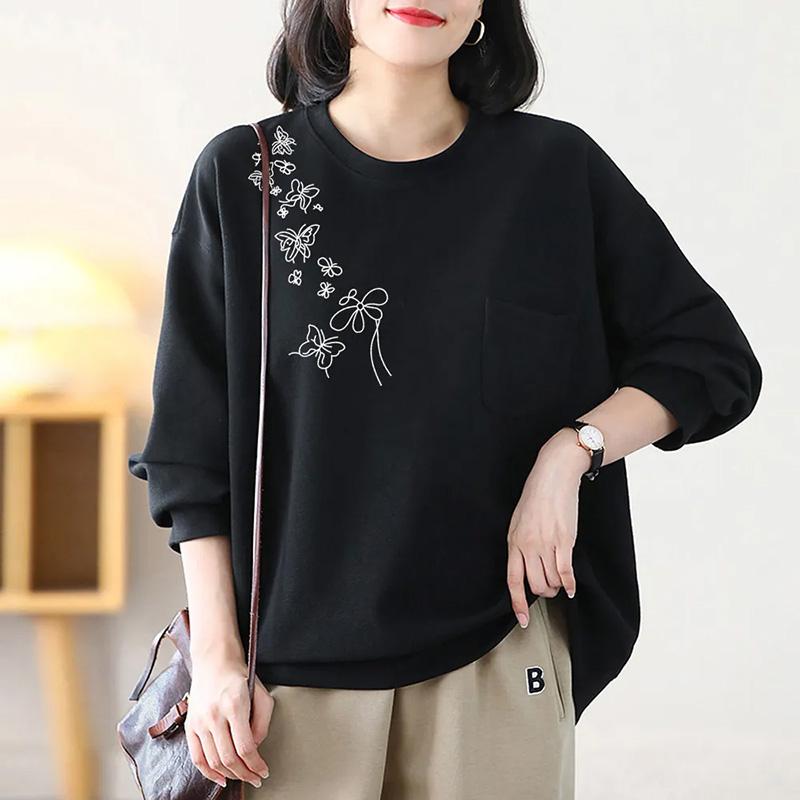 Sweatshirt für Damen Baumwolle Locker Oversized Verdickt Bequem Rundhals Lässiges Pullover-Top Sweatshirt