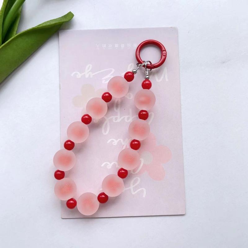 Rainbow Frosted Jelly Bead Phone Lanyard Lightweight Double Clasp Anti-Lost Wrist Strap for Daily Commute Shopping