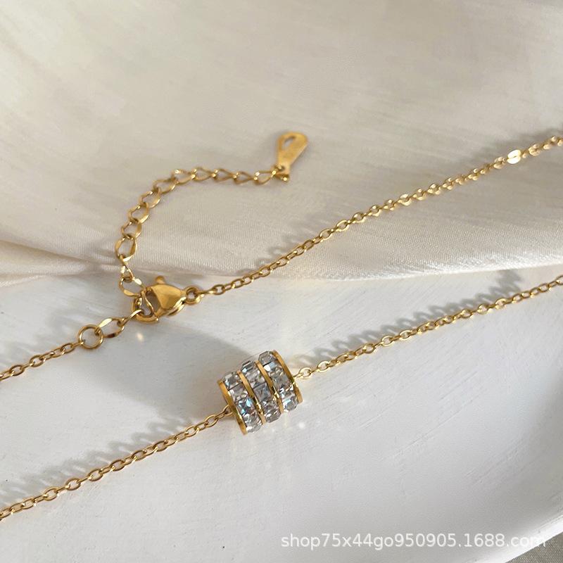 Three Rows Of Diamonds Full Of Diamonds Small Waist Necklace Women'S Versatile Collarbone Chain Temperament Versatile Titanium Steel Necklace