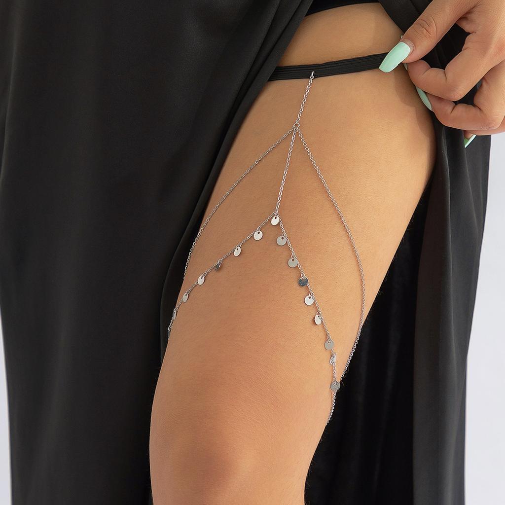 Accessories, Sexy Stretch Chain Geometric Body Chain, Simple Double Sequined Fringed Thigh Chain for Women