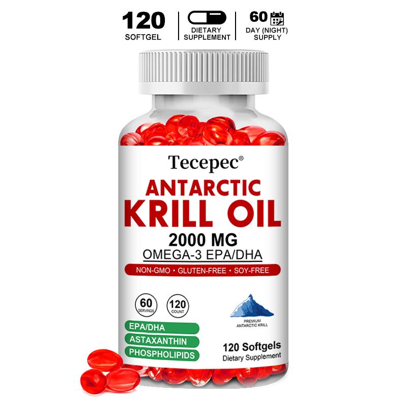 Olio di Krill Antartico Premium 2000mg - Integratore Omega-3 EPA & DHA con Astaxantina & Fosfolipidi per il Supporto degli Acidi Grassi Essenziali