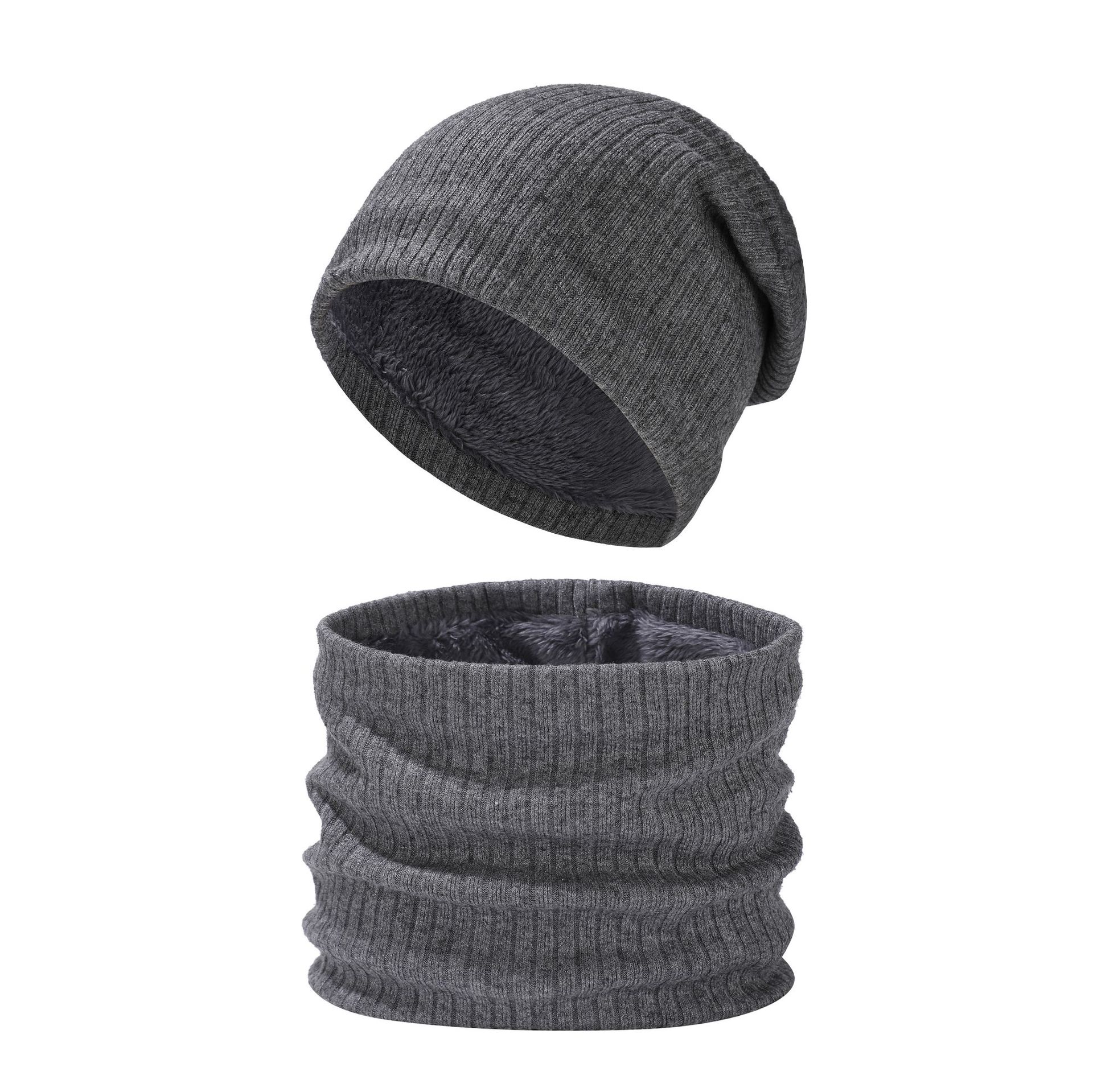 

Зимний теплый вязаный шарф, шапка, комплект из двух предметов, однотонная простая универсальная шерстяная шапка, плюшевый утолщенный вязаный шарф темно-серого
