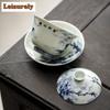 150ML Antique Blue And White Porcelain Gaiwan Retro Ink Flower And Bird Tea Tureen Tea Making Cover Bowl Tea Services Craft Gift