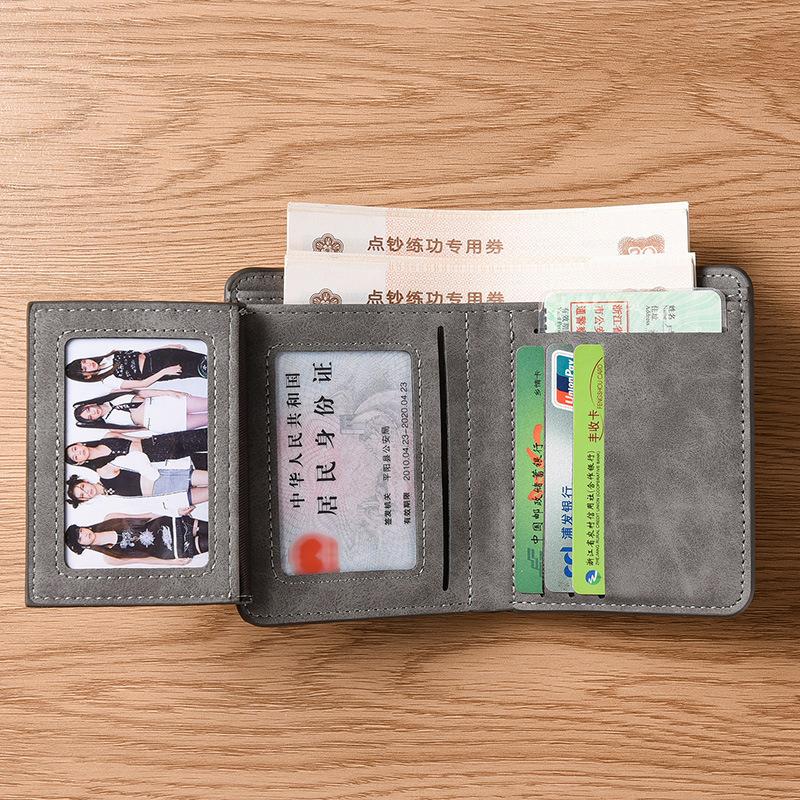 trendy men s wallet, short matte leather wallet, multi slot wallet, retro three fold vertical wallet