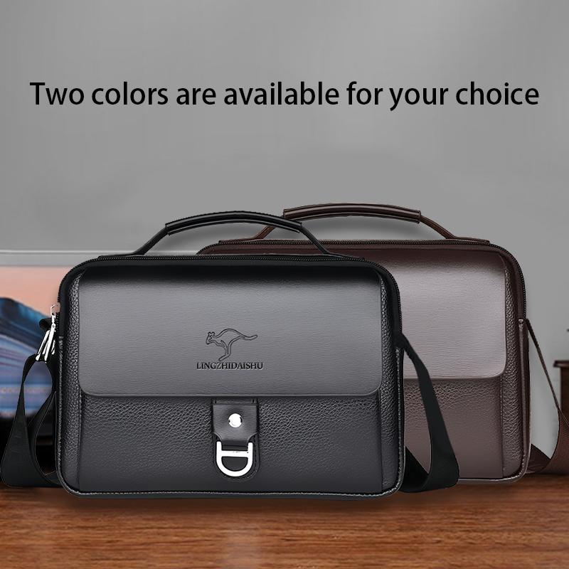 Breathable Shoulder Bag for Men, Waterproof PU Leather Briefcase, Multi-pocket Crossbody Purse for Office & Commute