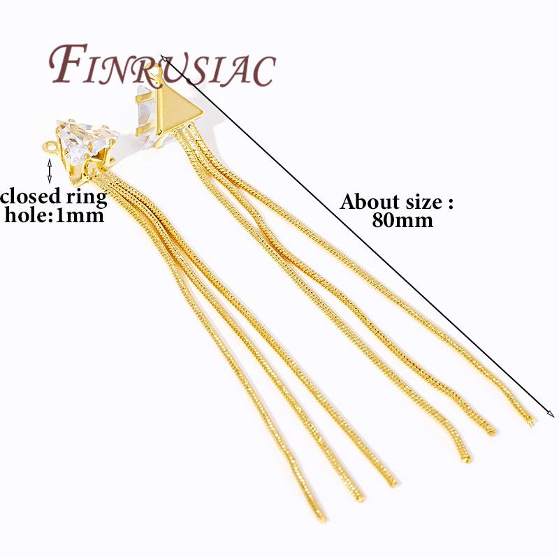 18K Gold Plated Cubic Zirconia Tassel Charm Long Metal Tassels Ball Chain Tassels For Women's Earrings Making Jewelry Findings